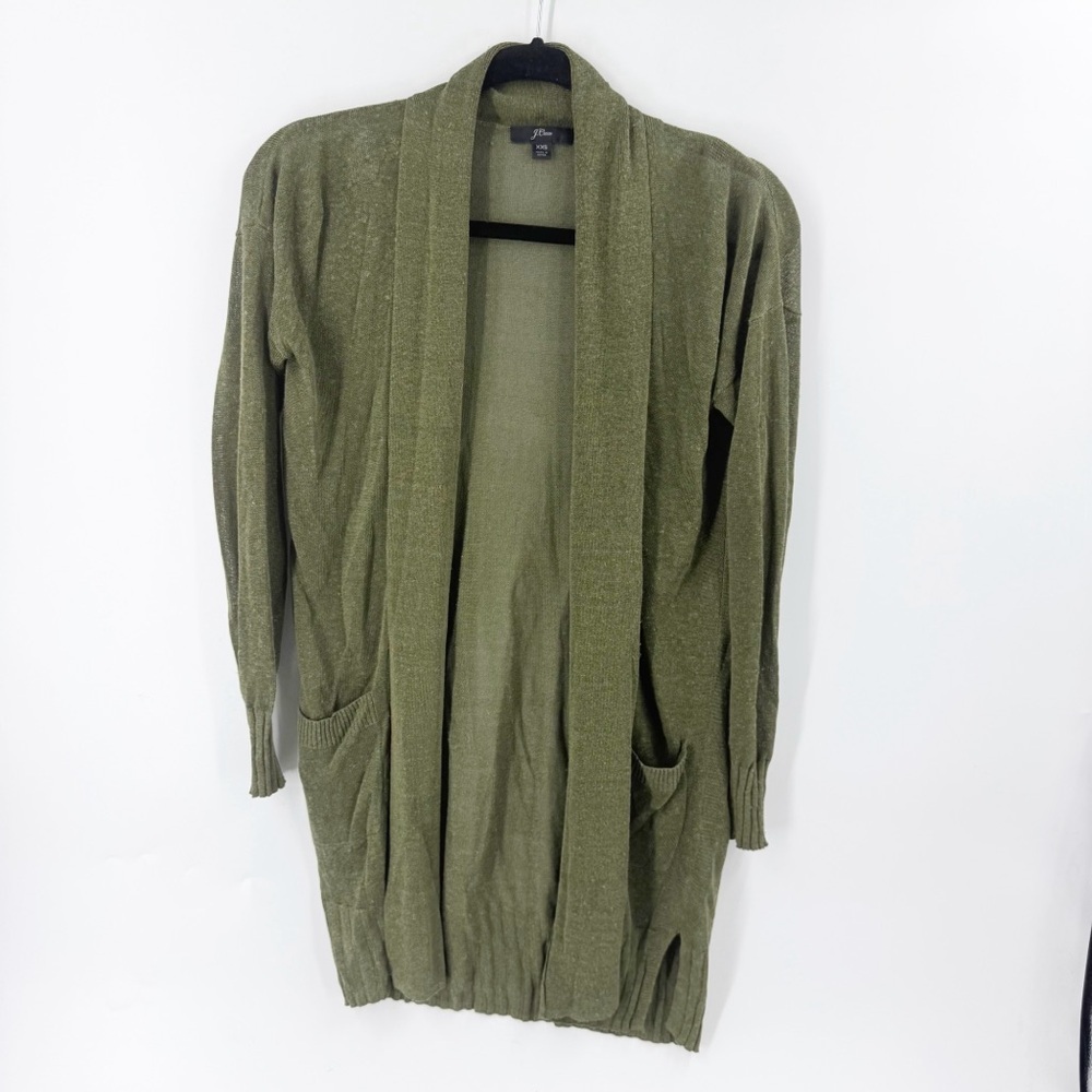 ✅ J.Crew Open Cardigan Sweater Linen Blend SIZE XXS GREEN
